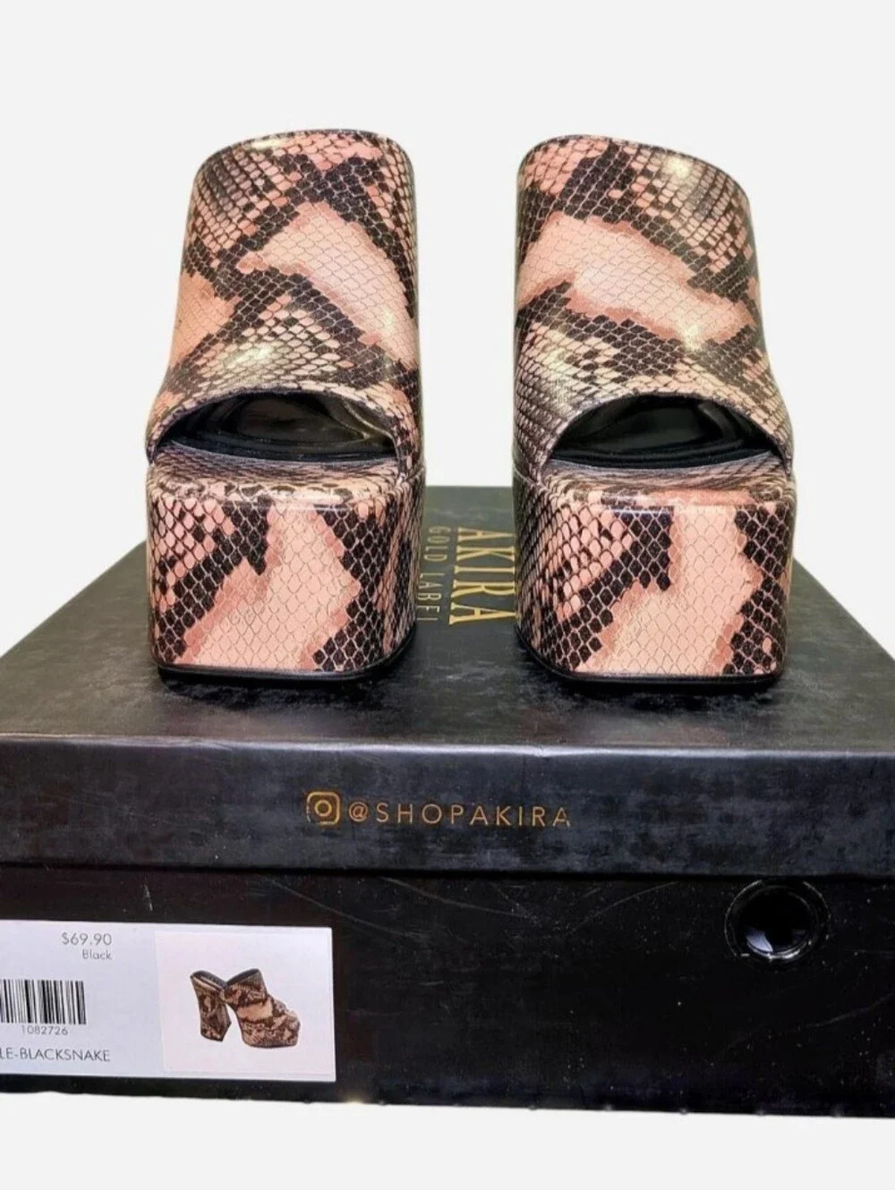NIB AZALEA WANG FIKILE BLACKSNAKE PLATFORM MULES Size 8